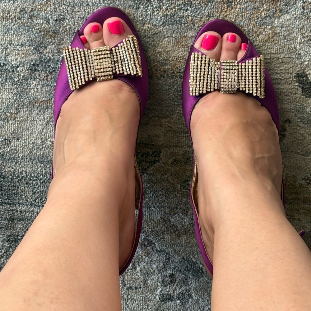 Kate Spade Vibrant Purple Heels with Gold Bow - Picture 8 of 8